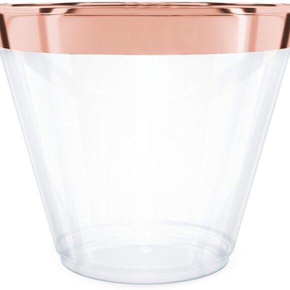 NEW  100 Rose Gold Plastic Cups - 9 oz Hard Disposable Rose Gold Cups - Picture 4 of 9